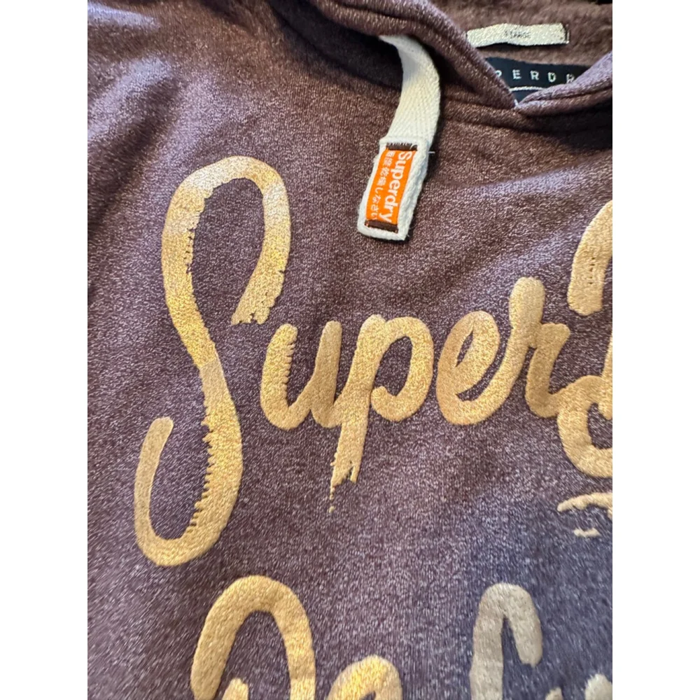 Superdry De Luxe Hoodie Brown Gold Graphic Academia Streetwear